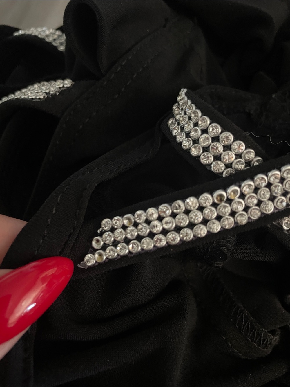 Joseph Ribkoff Cold Shoulder Rhinestone Sleeve Blouse Shirt Top Black Silver - Picture 8 of 8